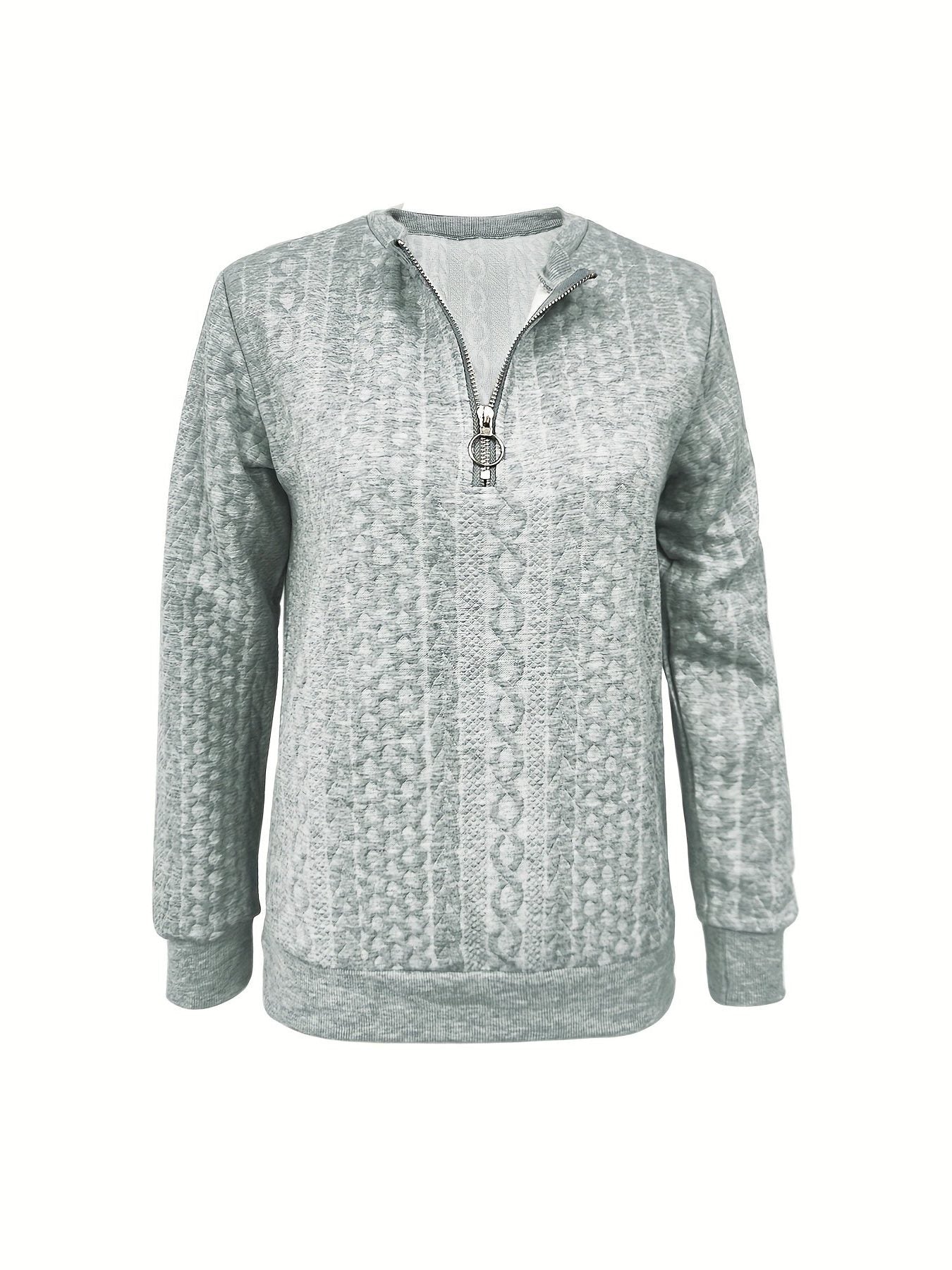 Cable Knit Half Zip Sweatshirt for Women - Gray