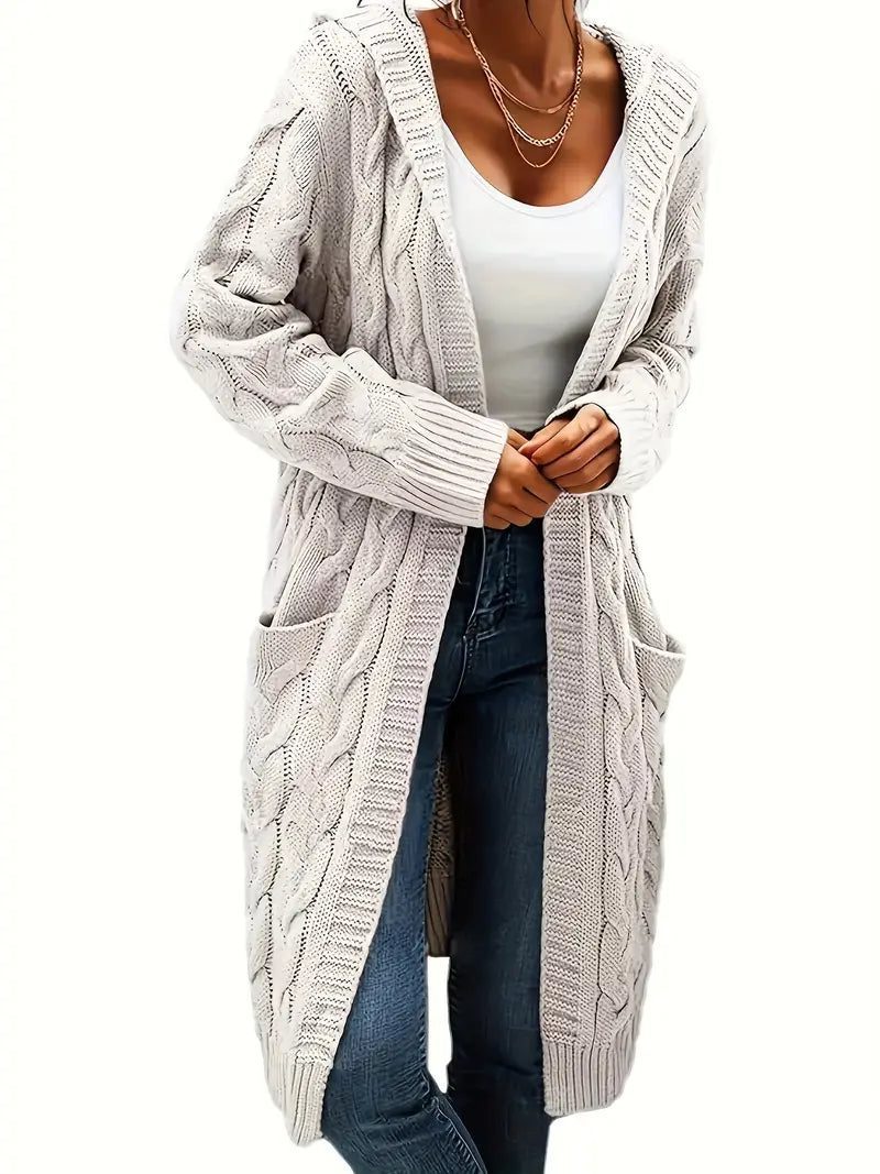 Cable Knit Long Cardigan for Women - Apricot