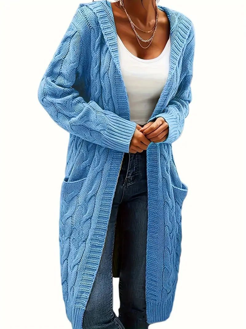 Cable Knit Long Cardigan for Women - Sky Blue