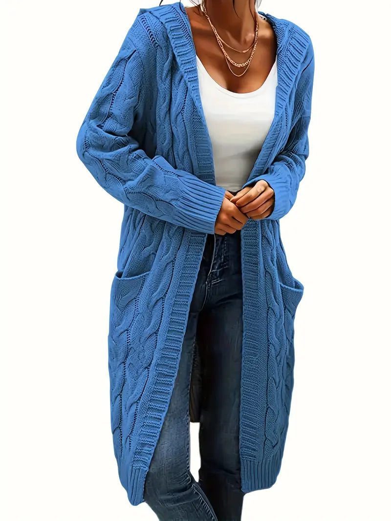 Cable Knit Long Cardigan for Women - Blue