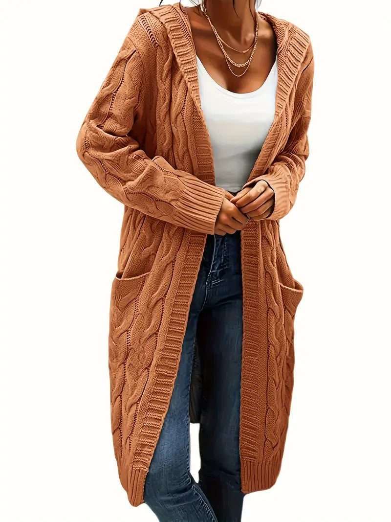 Cable Knit Long Cardigan for Women - Tangerine