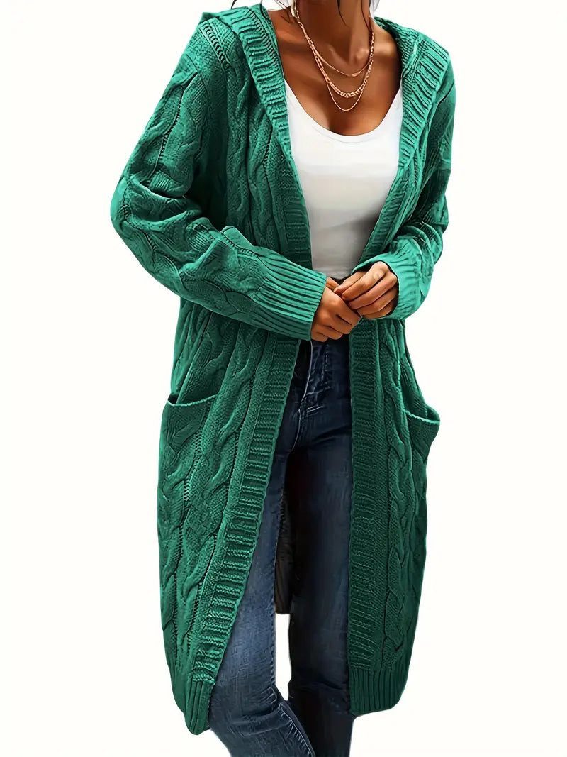 Cable Knit Long Cardigan for Women - Dark Green