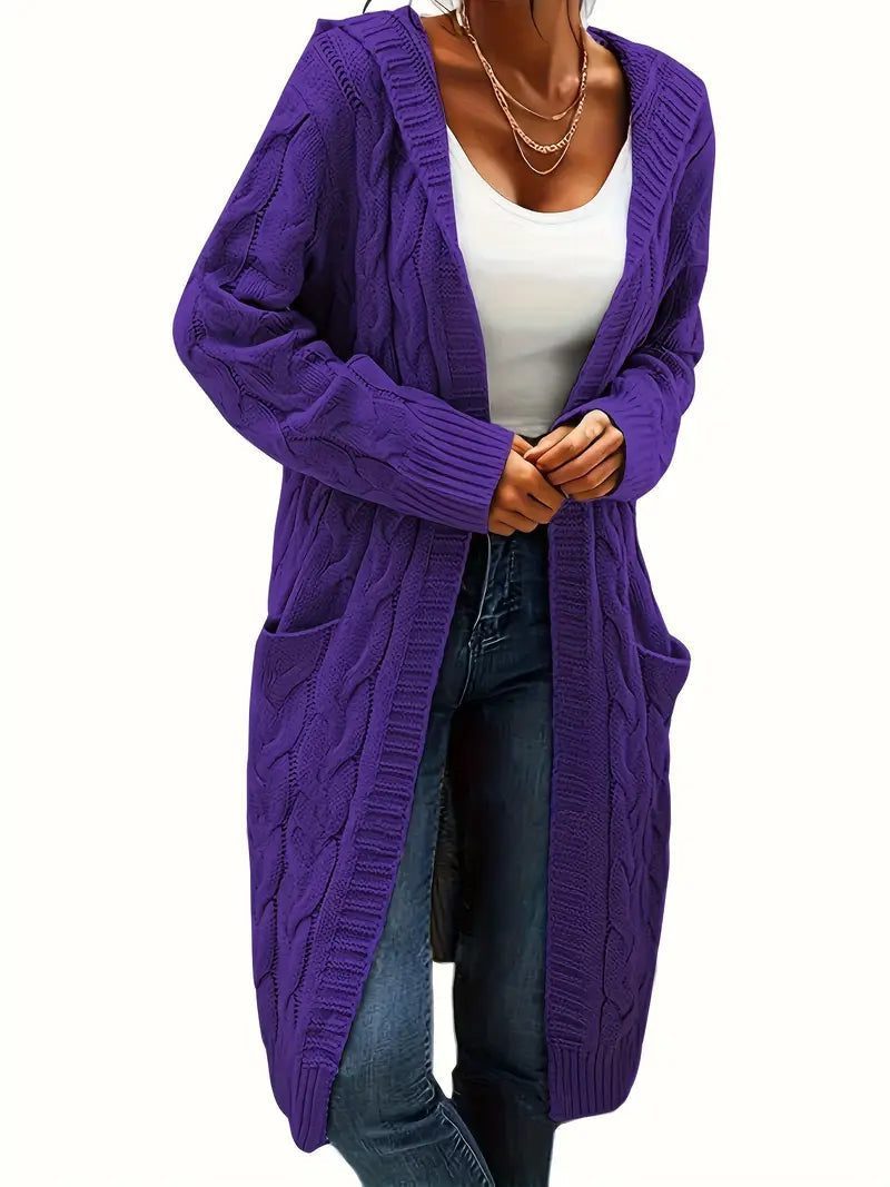 Cable Knit Long Cardigan for Women - Violet