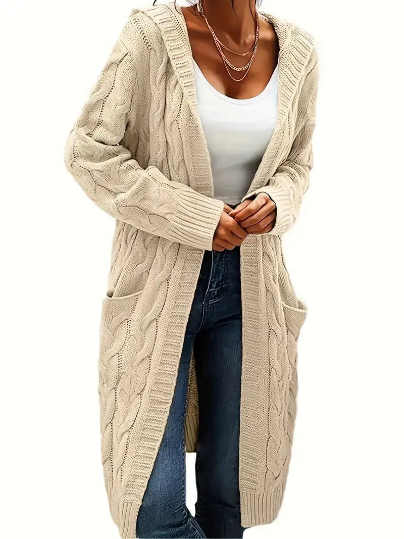 Cable Knit Long Cardigan for Women - Beige