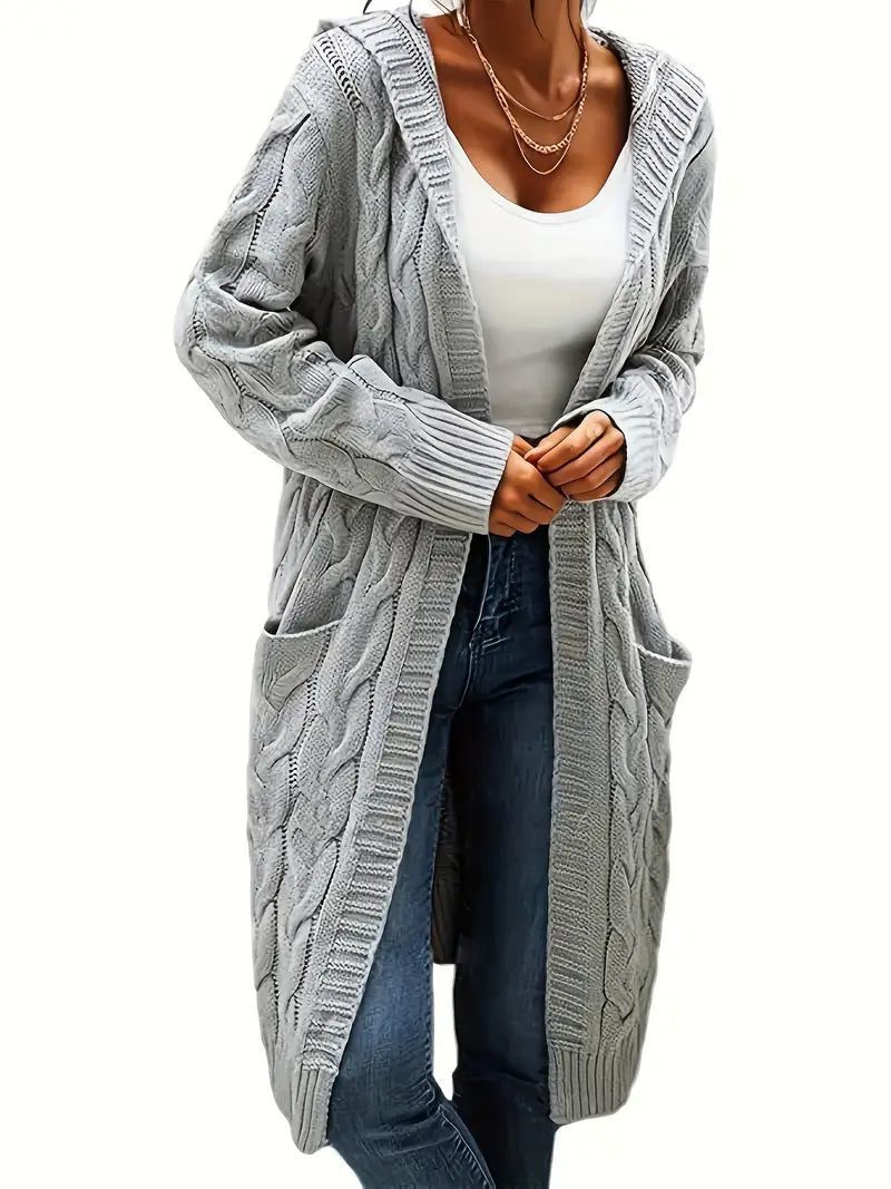 Cable Knit Long Cardigan for Women - Grey