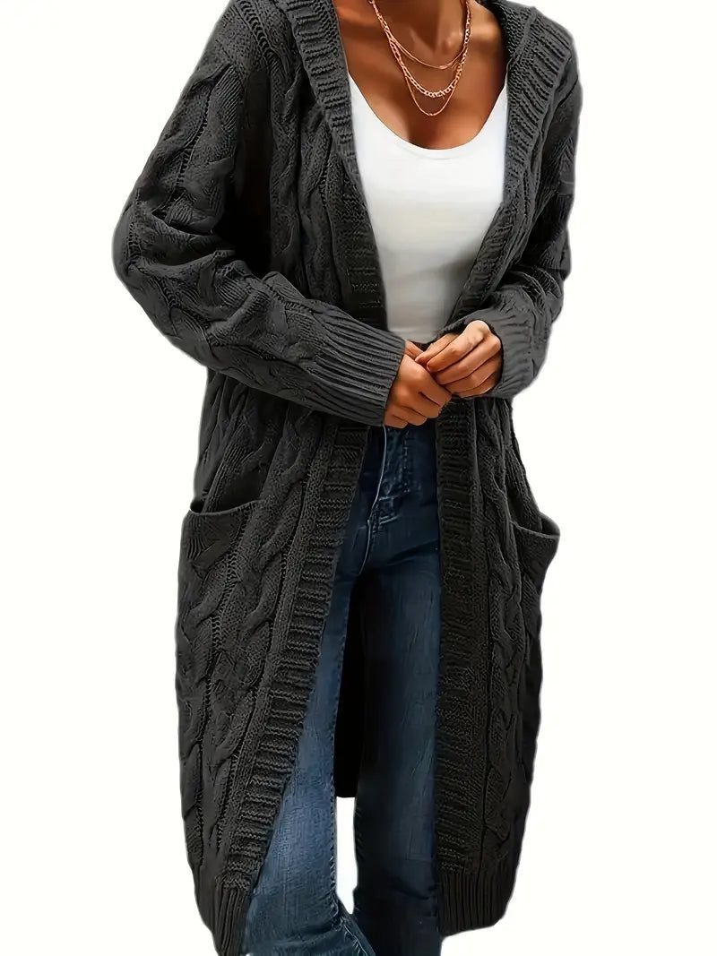 Cable Knit Long Cardigan for Women - Dark Grey