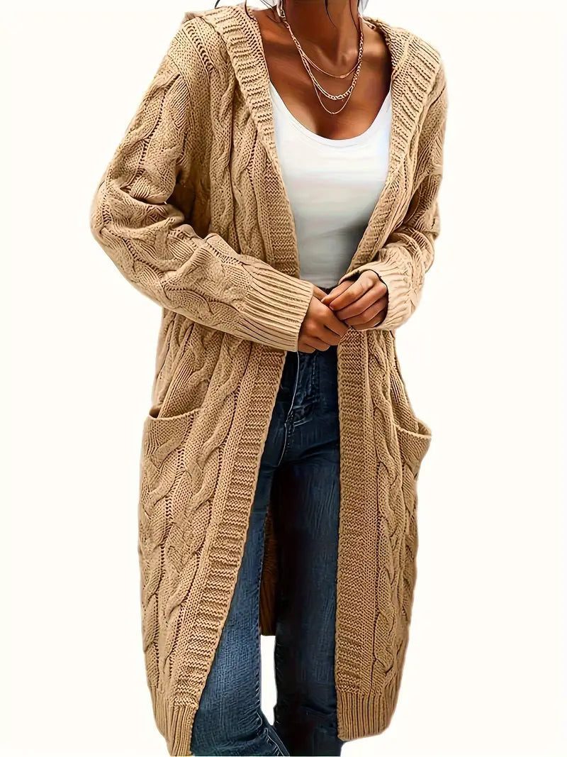 Cable Knit Long Cardigan for Women - Earth Yellow