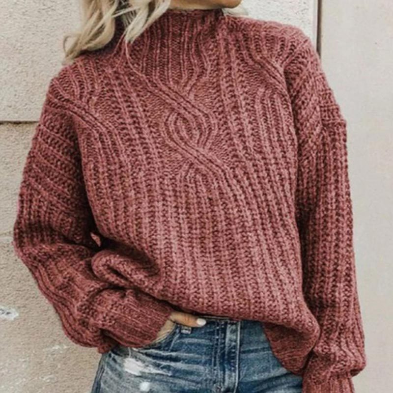 Cable Knit Roll Neck Jumper for Women - Pink
