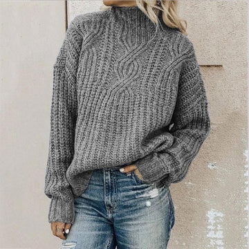 Cable Knit Roll Neck Jumper for Women - Gray