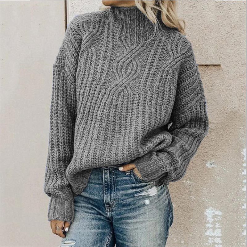 Cable Knit Roll Neck Jumper for Women - Gray