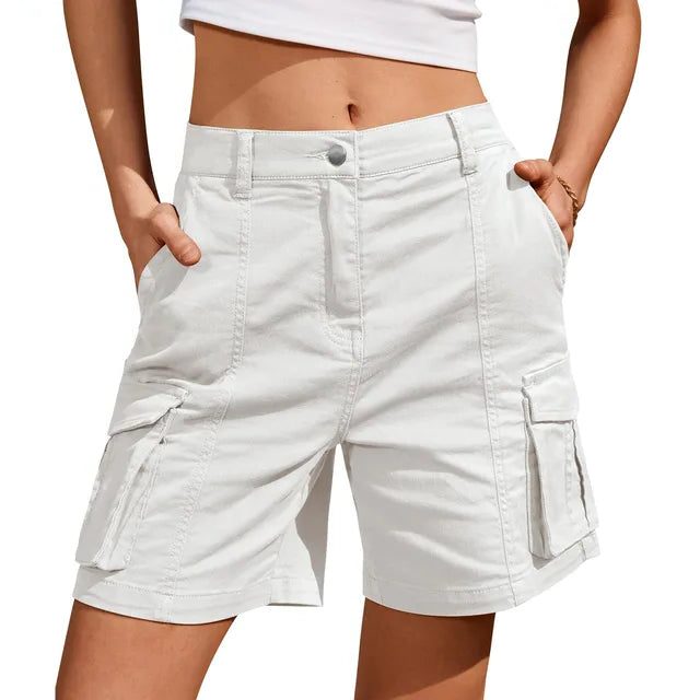 Cargo Shorts with Elastic Waist and Pockets for Women