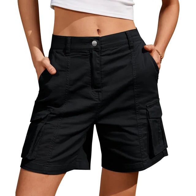 Cargo Shorts with Elastic Waist and Pockets for Women