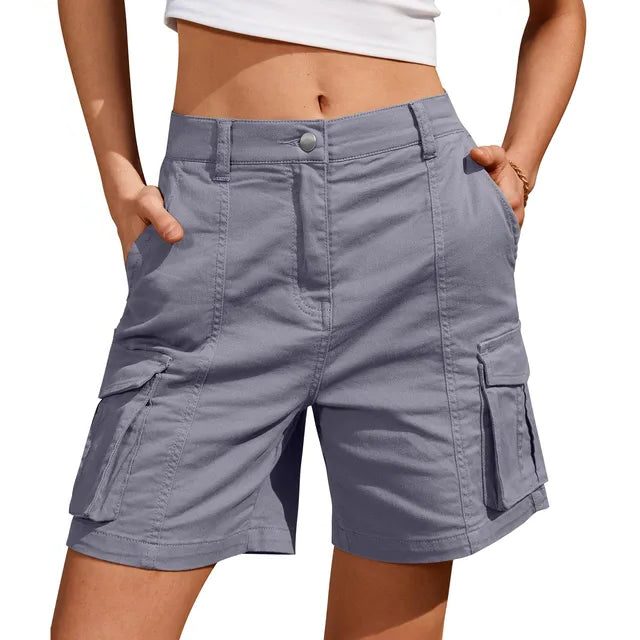 Cargo Shorts with Elastic Waist and Pockets for Women