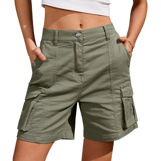 Cargo Shorts with Elastic Waist and Pockets for Women
