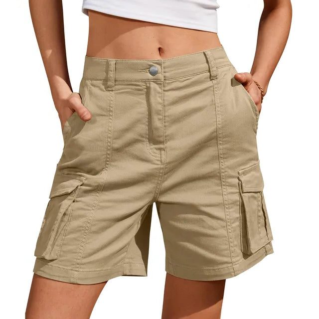 Cargo Shorts with Elastic Waist and Pockets for Women