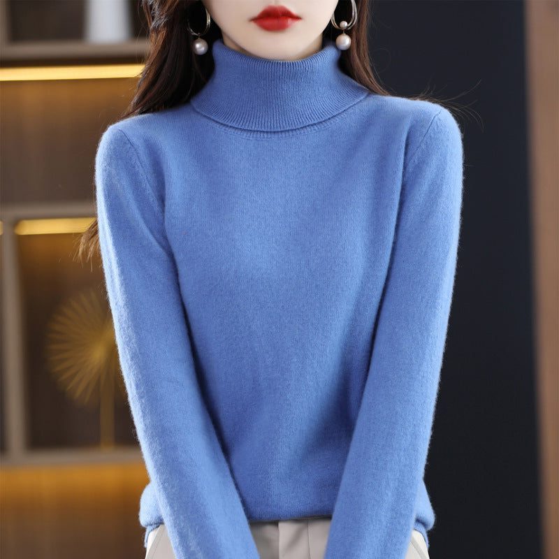 Cashmere Knit Roll Neck Jumper for Women - Sea Blue