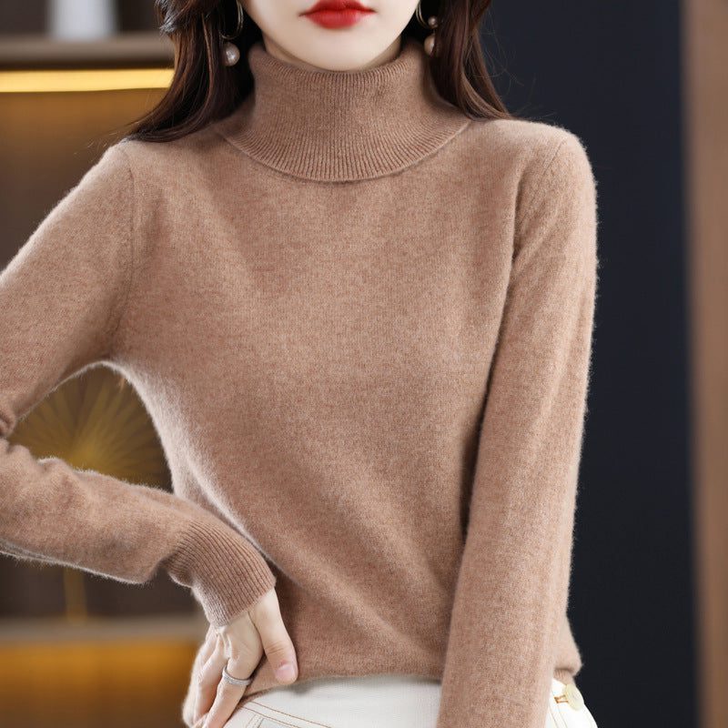 Cashmere Knit Roll Neck Jumper for Women - Gold-Camel