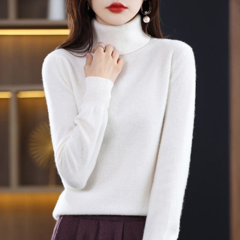 Cashmere Knit Roll Neck Jumper for Women - White