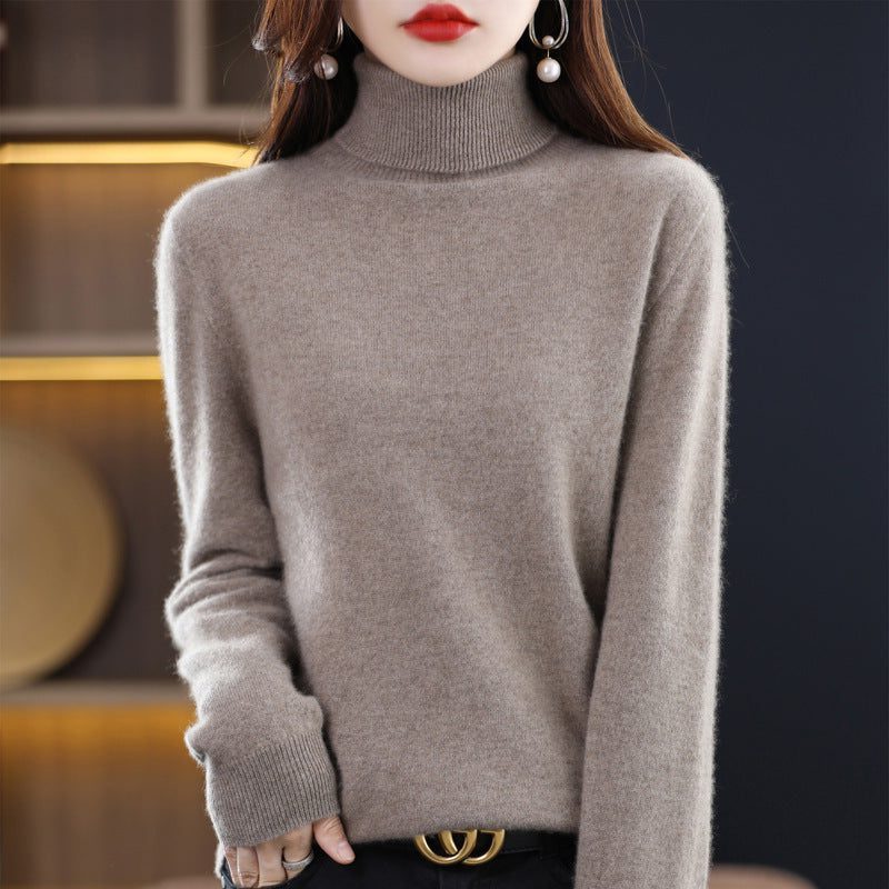 Cashmere Knit Roll Neck Jumper for Women - Velours-Camel