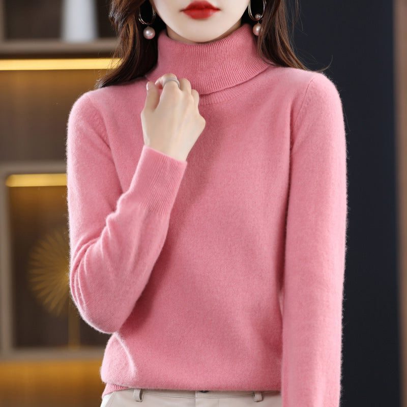 Cashmere Knit Roll Neck Jumper for Women - Rose