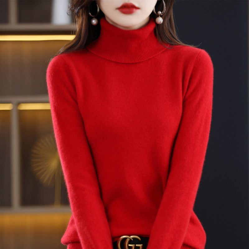 Cashmere Knit Roll Neck Jumper for Women - Signal Red