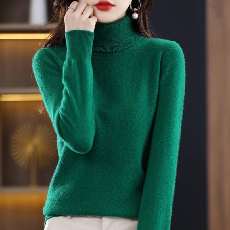Cashmere Knit Roll Neck Jumper for Women - Emerald Green