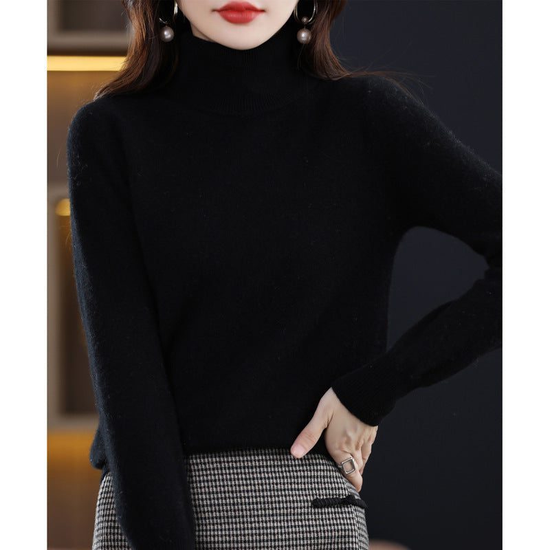 Cashmere Knit Roll Neck Jumper for Women - Black