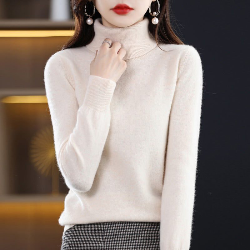 Cashmere Knit Roll Neck Jumper for Women - Velvet Beige