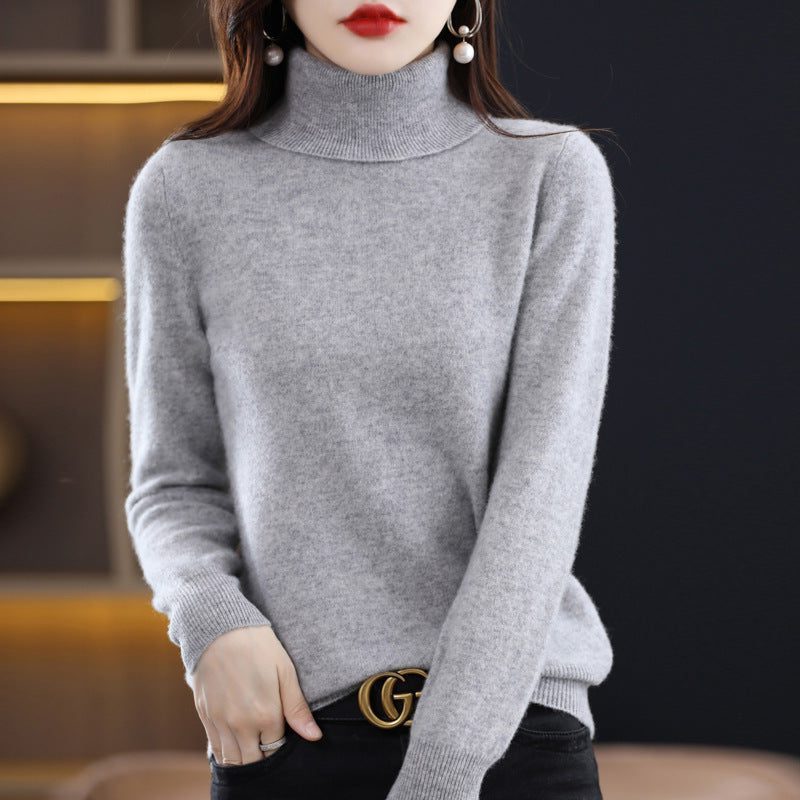 Cashmere Knit Roll Neck Jumper for Women - Grey