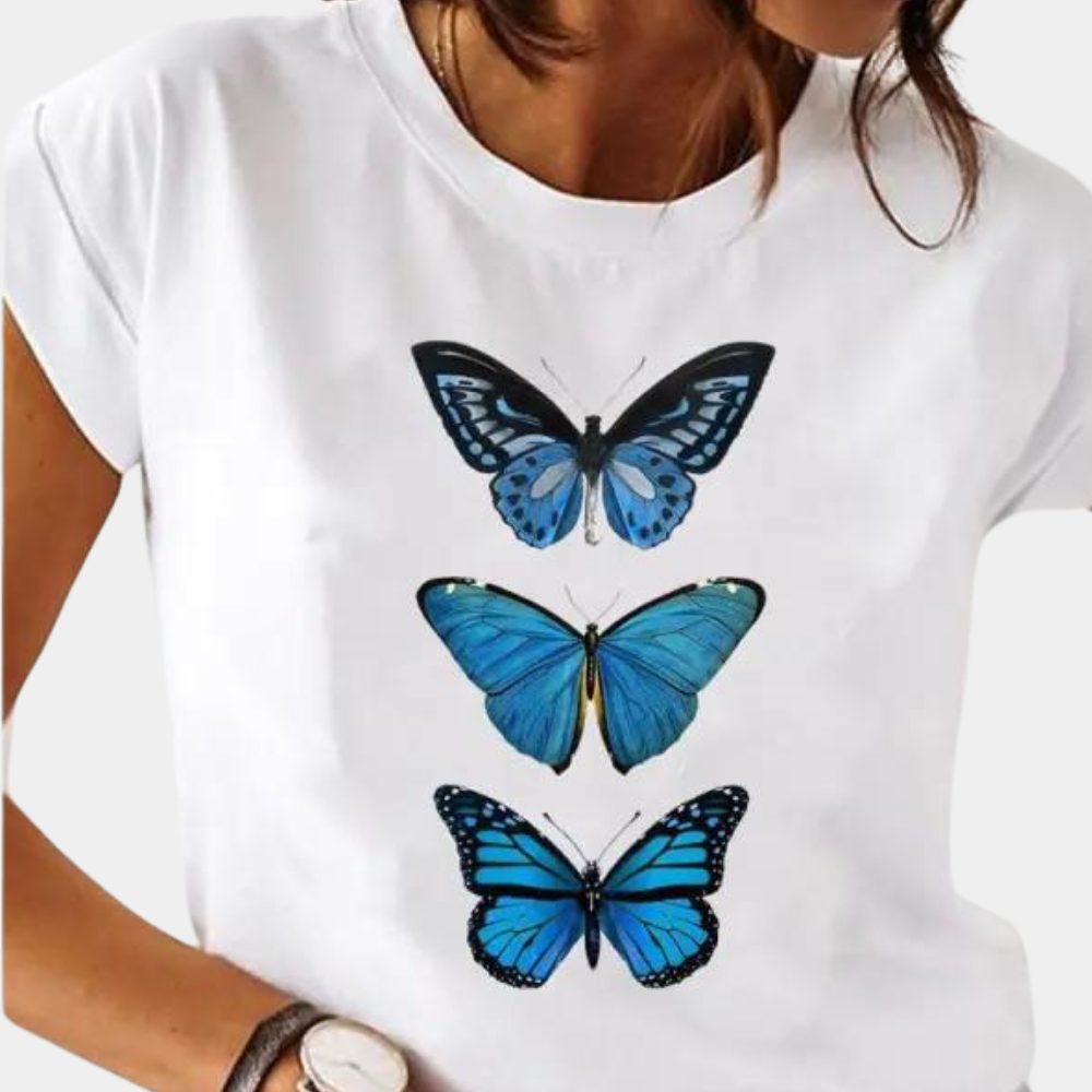Cat Graphic T-Shirt with Crew Neck for Women