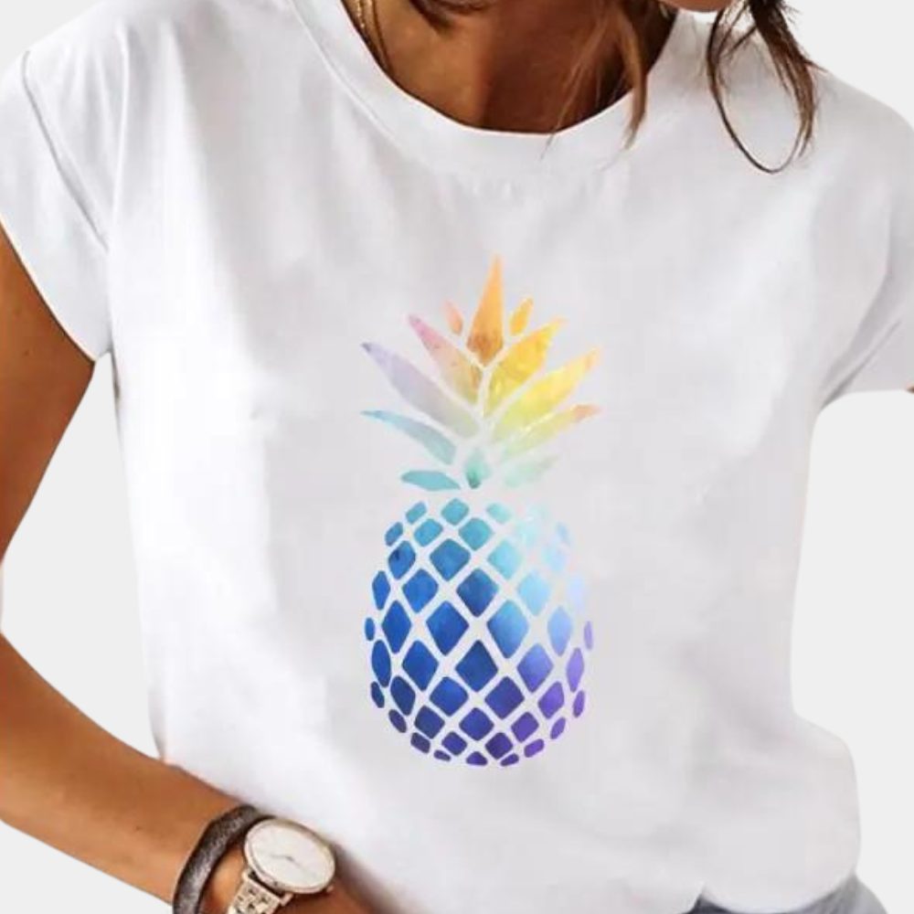 Cat Graphic T-Shirt with Crew Neck for Women