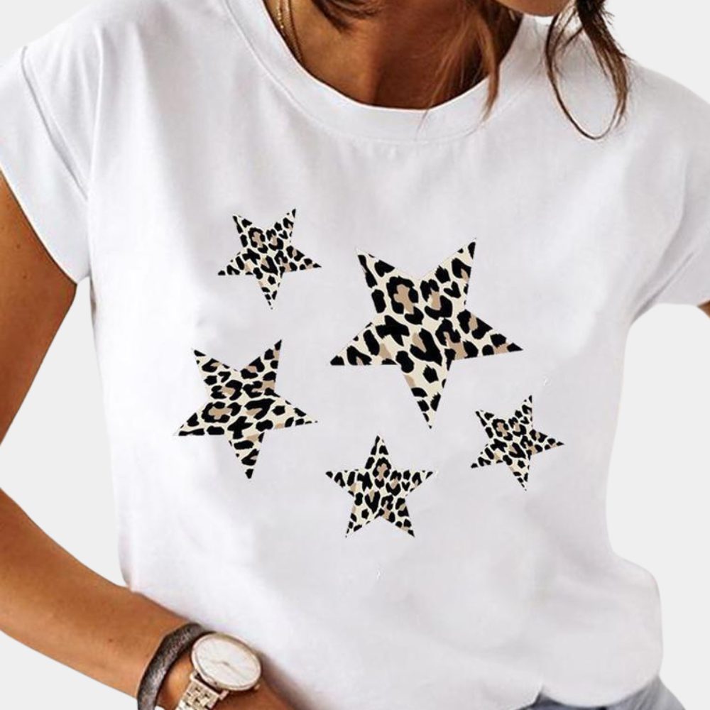 Cat Graphic T-Shirt with Crew Neck for Women