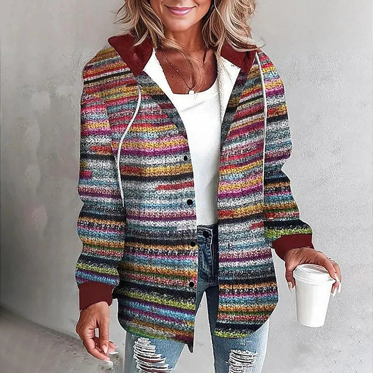 Checked Wool Blend Overshirt Jacket for Women - Multicolour