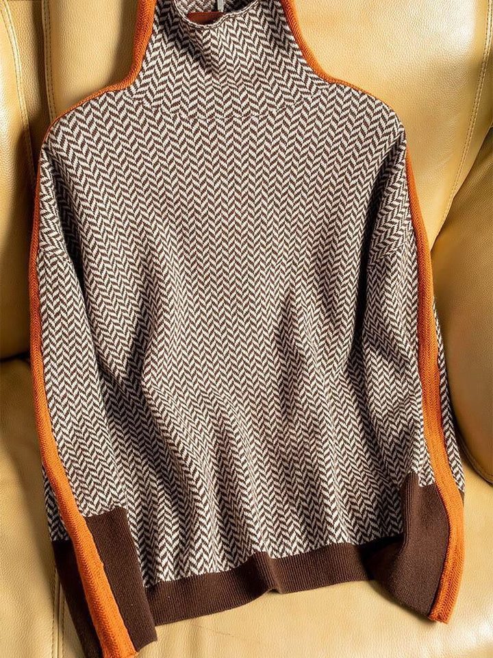 Chevron Knit Roll Neck Sweater for Women - View 2
