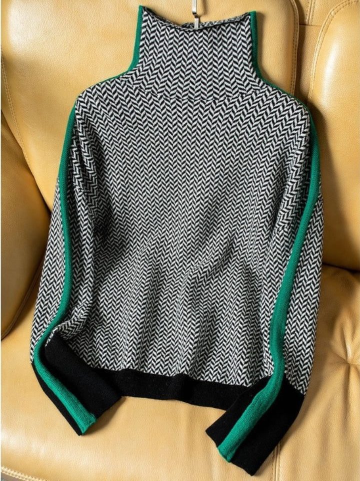 Chevron Knit Roll Neck Sweater for Women - View 3