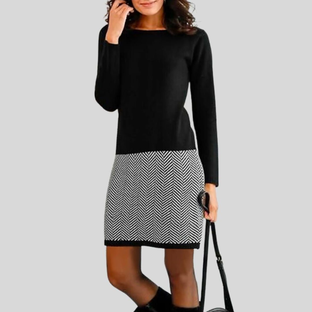 Chevron Patterned Knee-Length Casual Dress for Women