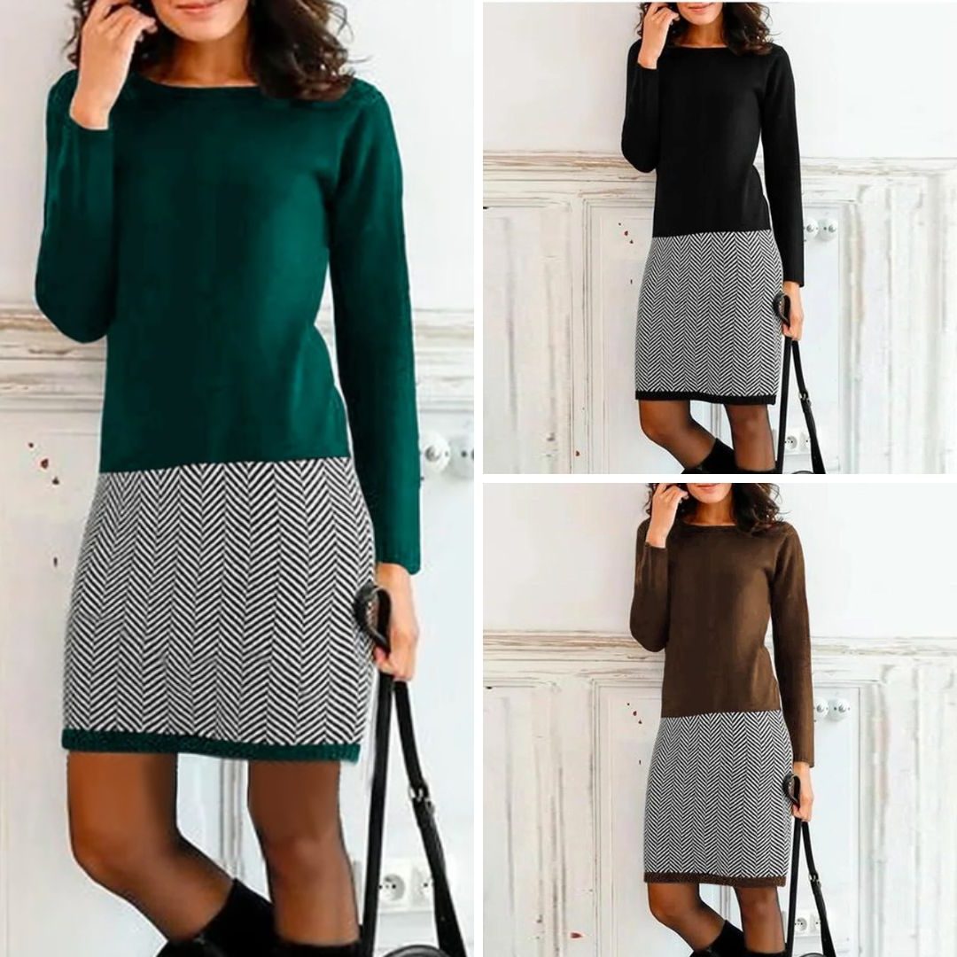 Chevron Patterned Knee-Length Casual Dress for Women - View 3