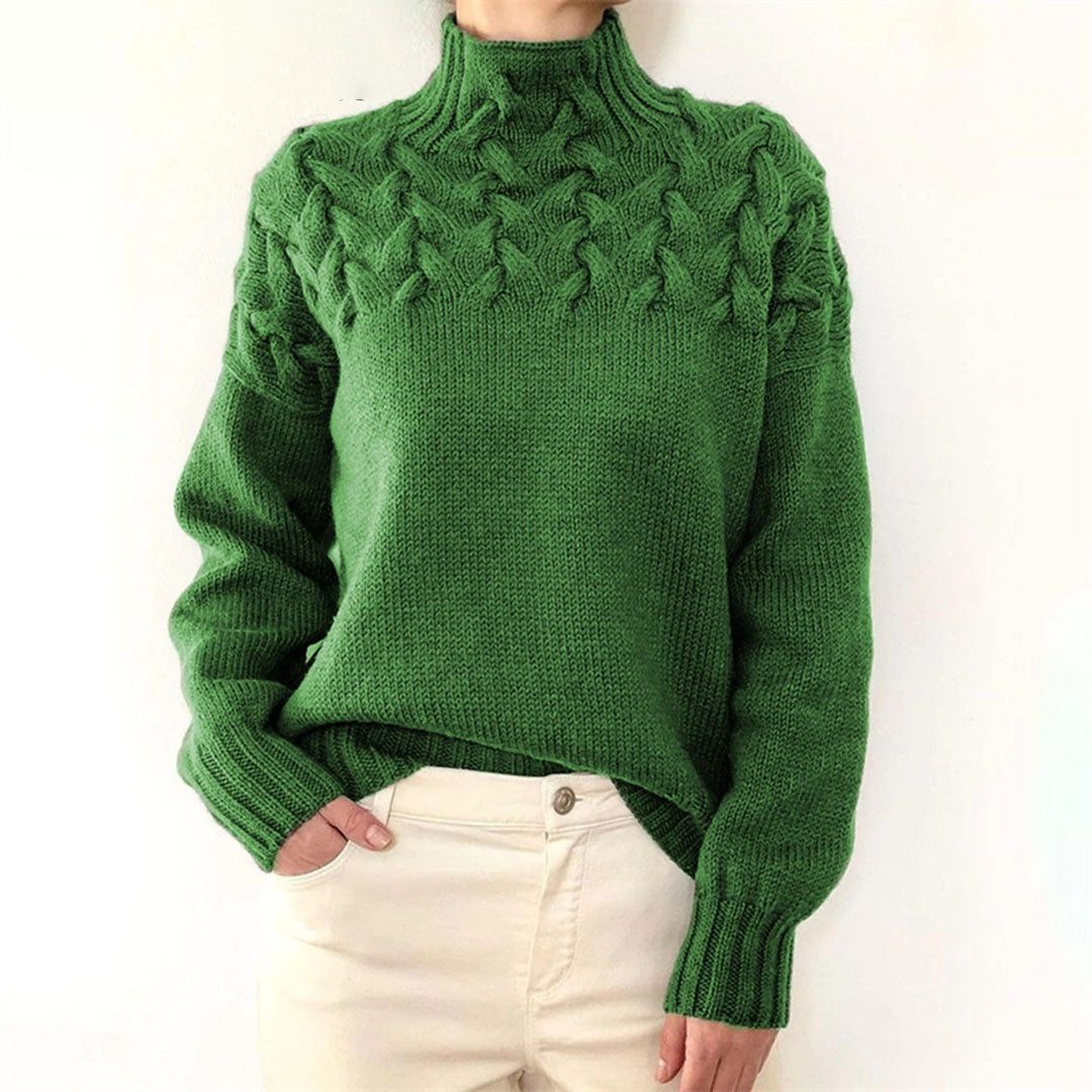 Chunky Cable Knit Roll Neck Oversized Jumper for Women - Green