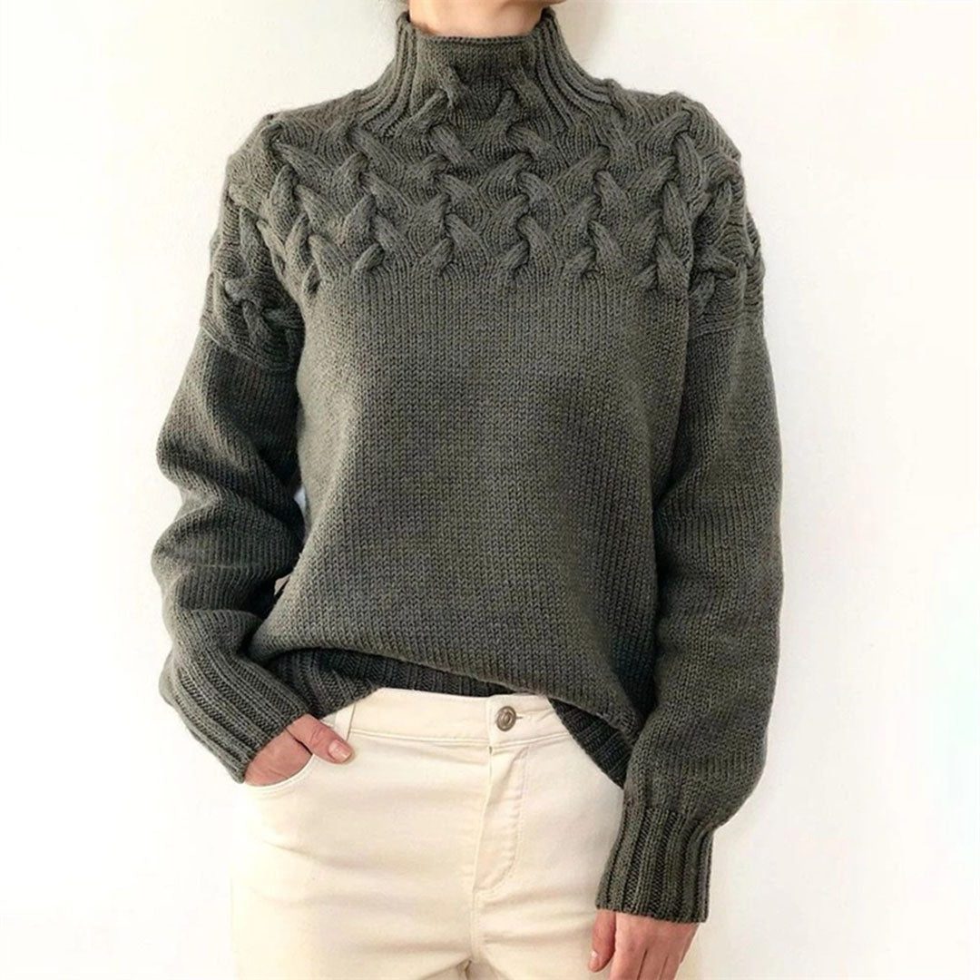 Chunky Cable Knit Roll Neck Oversized Jumper for Women - Grey