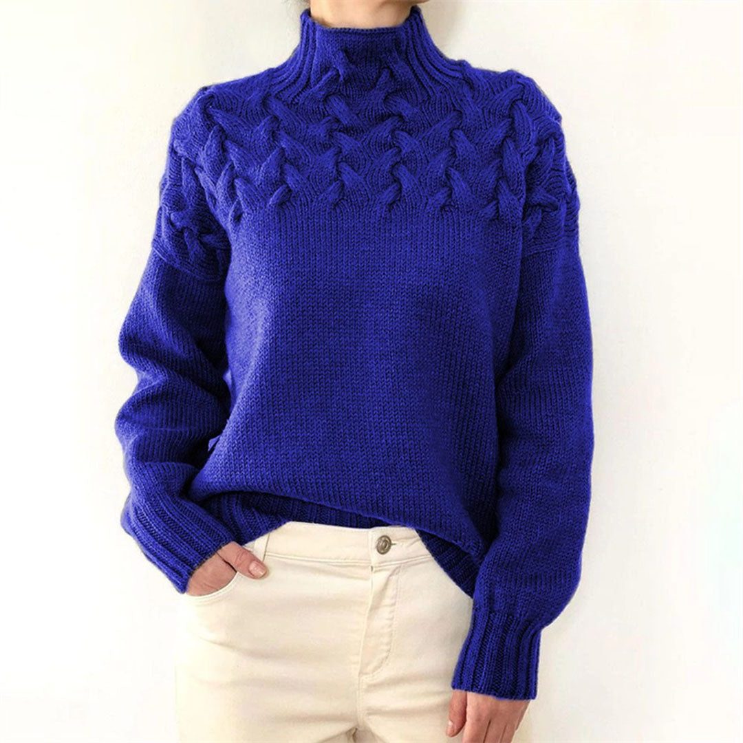Chunky Cable Knit Roll Neck Oversized Jumper for Women - Blue