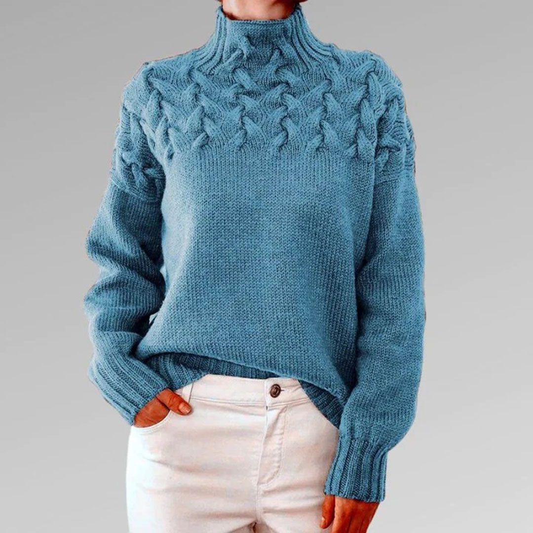 Chunky Cable Knit Roll Neck Oversized Jumper for Women - View 2
