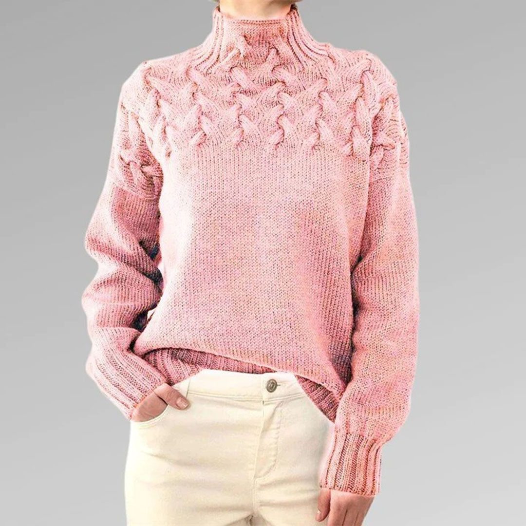 Chunky Cable Knit Roll Neck Oversized Jumper for Women - View 4