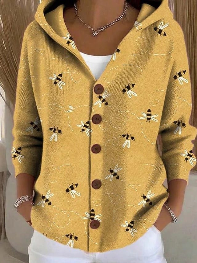 Chunky Knit Cardigan with Hood for Women - Yellow