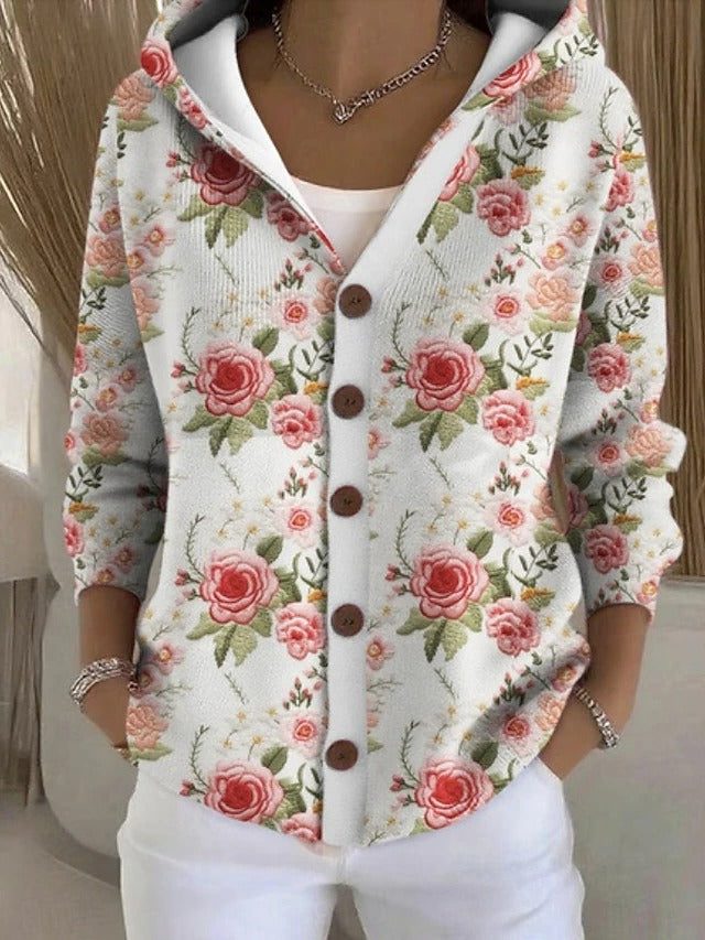 Chunky Knit Cardigan with Hood for Women - Blushing Pink