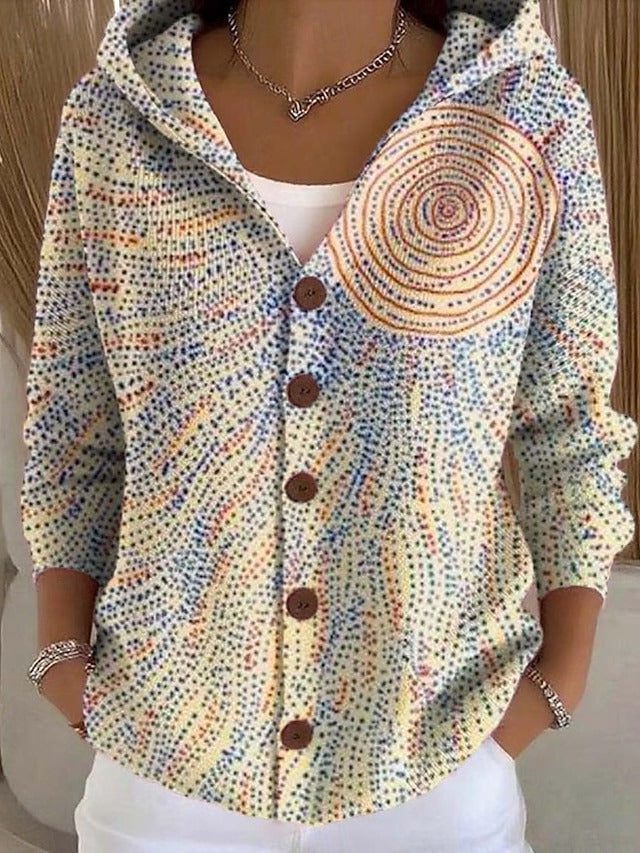Chunky Knit Cardigan with Hood for Women - Light Yellow