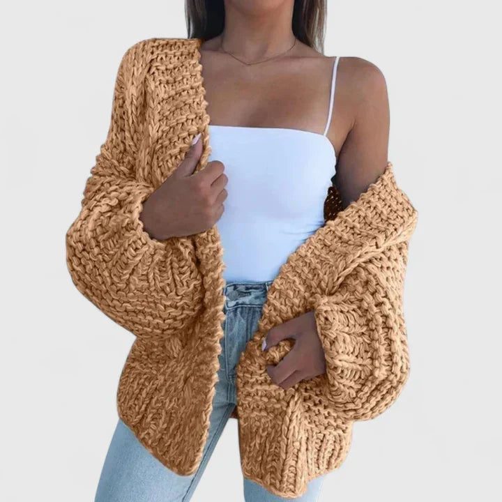 Chunky Knit Oversized Cardigan for Women - Brown