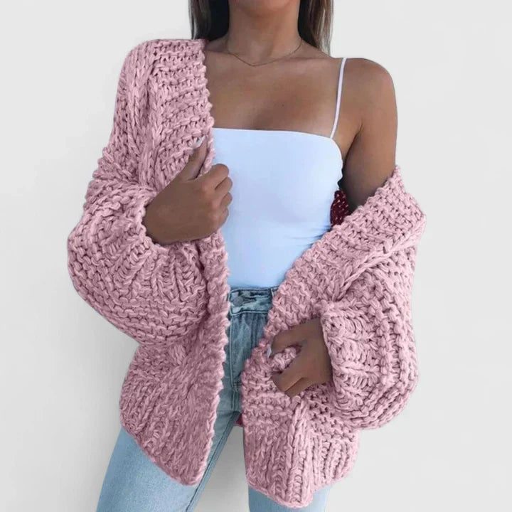 Chunky Knit Oversized Cardigan for Women - Pink