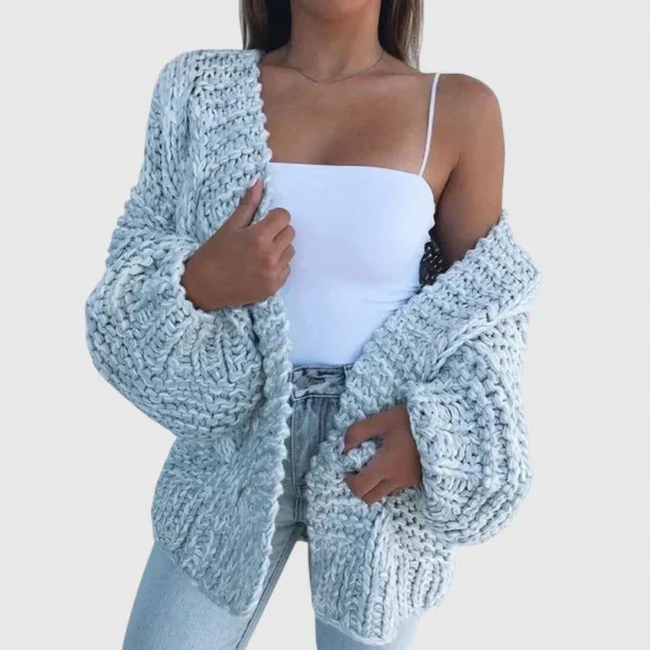 Chunky Knit Oversized Cardigan for Women - Sky Blue