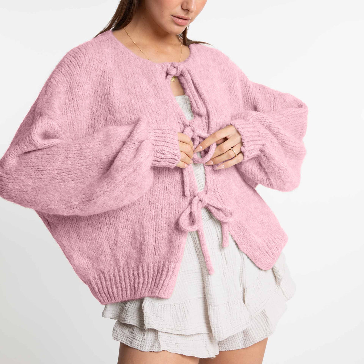 Chunky Knit Oversized Cardigan with Tie Front for Women