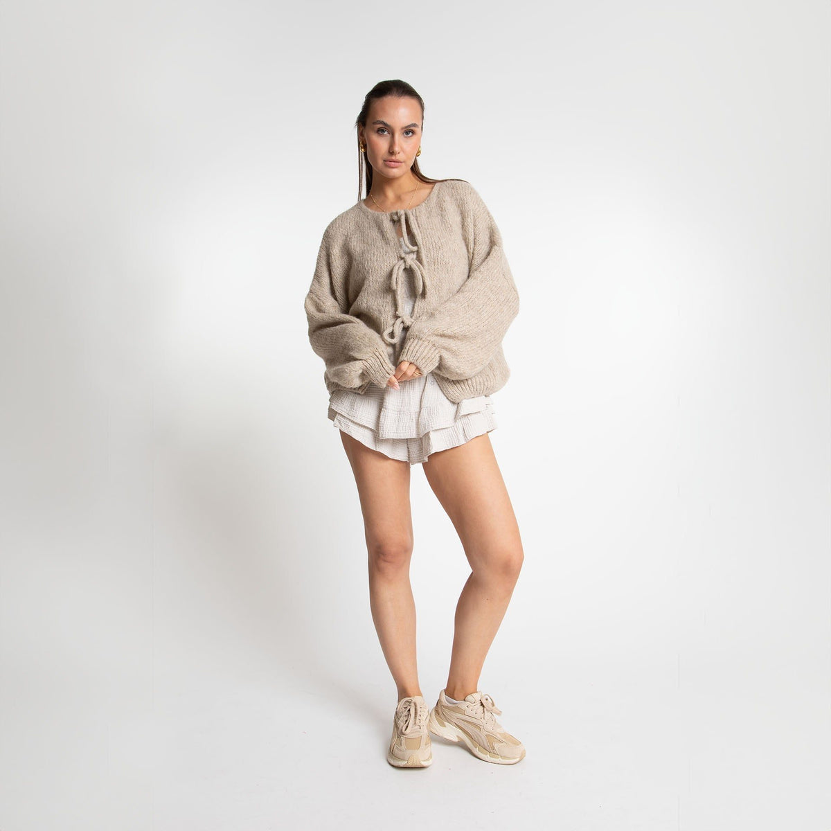 Chunky Knit Oversized Cardigan with Tie Front for Women - View 2
